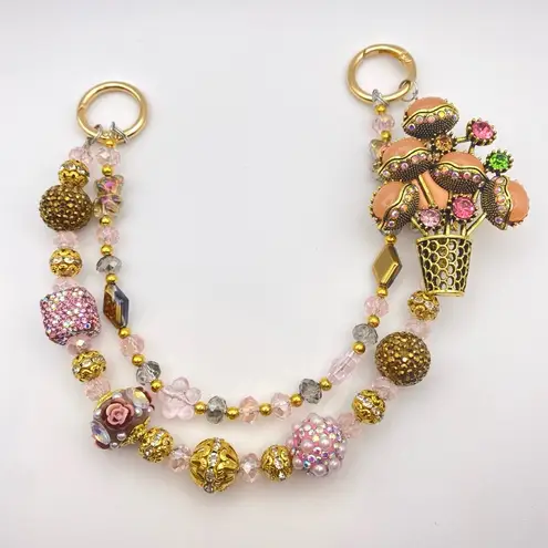 Handmade 💐Luxury Bag/Phone Chain Charm/Keychain Orange FLOWER BASKET Bling Crystal Beads