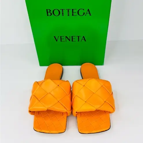 Bottega Veneta LIDO INTRECCIATO TANGERINE WOVEN LEATHER FLAT SANDALS SIZE EU 35