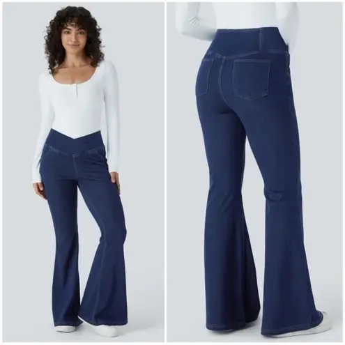 Halara Flex High Waisted Crossover Pockets Stretchy Knit Casual Flare Jeans M