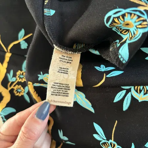 Soft Surroundings Chinoiserie Black Foil Bird & Floral Print Straight Pants XS