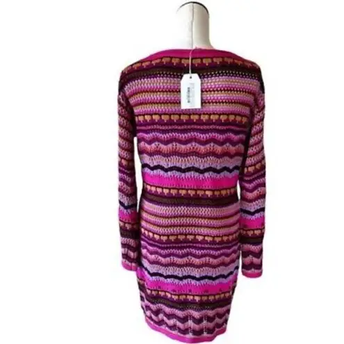 VICI Free The Roses L NWT Crochet Knit Multi Colored Dress Fuchsia Multi Long Pink Size L