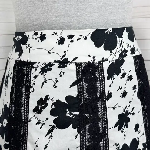 Y2K Erin B Floral Lace Trim A Line Skirt Black White 4 Knee Length Petticoat