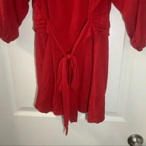 L8ter  Red Scoop Neck 3/4 Sleeve Tie Waist Blouse 1X