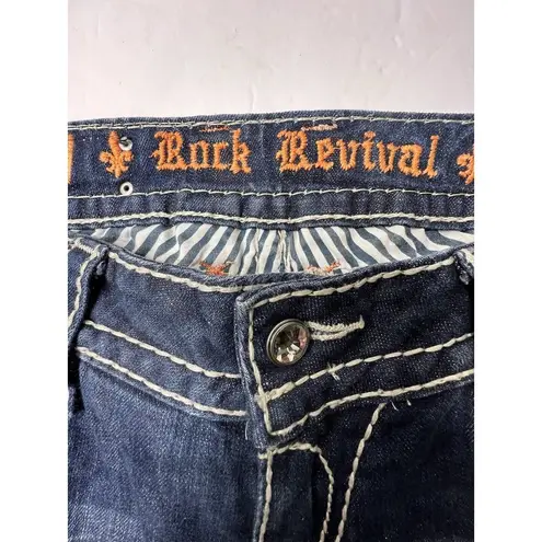 Rock Revival  Becky Easy Capri Jeans Womens Size 30 Distressed Stitch Bling 34X28