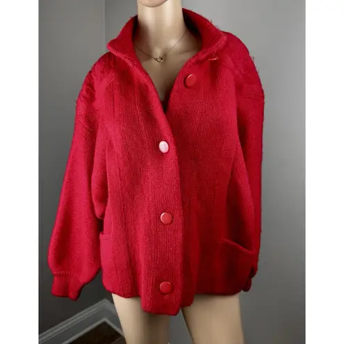 I.B. DIFFUSION Cardigan Sweater Coat Sz S Women's Red Wool Mohair Cozy Soft Vtg