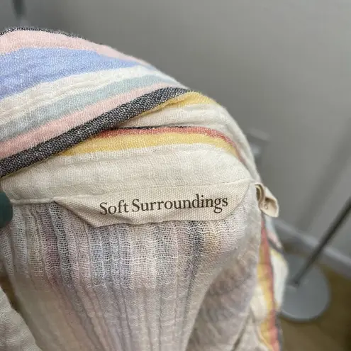 Soft Surroundings Slub Cotton Gauze Stripe Button Down Shirt Beachy size Large