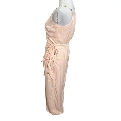 Vix Paula Hermanny Zoey Linen Midi Dress Nude Tan Wrap Style Women’s Size XS