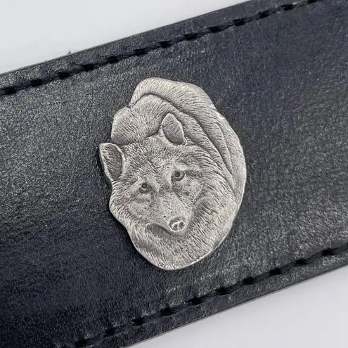 Vintage Black Leather Wolf Concho Belt Hand Crafted Mexico Western Southwestern