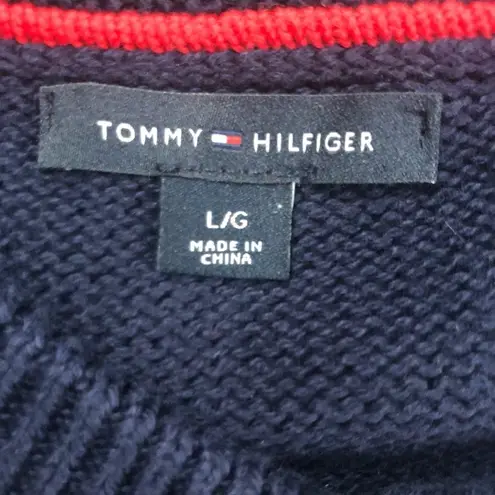 Tommy Hilfiger  Navy Red Peacoat Cardigan Sweater L Button Up SOFT Argyle Fall