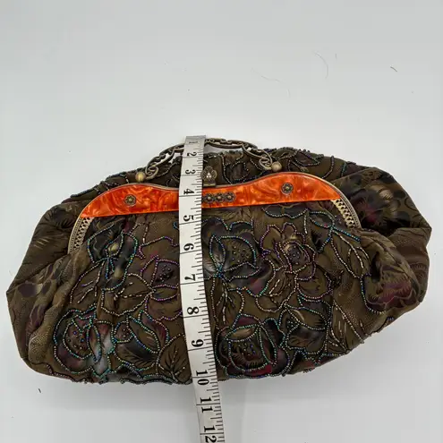 Vintage Beaded Floral Evening Bag Clutch Purse Bronze Brown Party Prom Formal