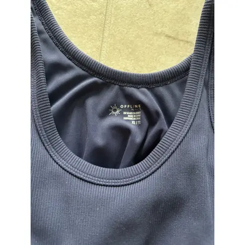 Aerie  Offline Romper Womens XL‎ Blue Palm Ribbed Active Sporty Preppy Tropical