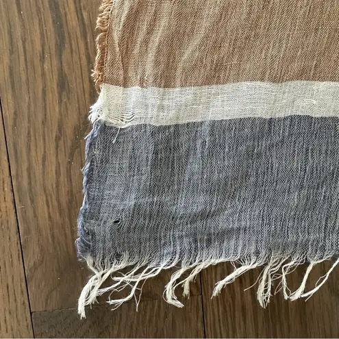 Schneiders Salzburg Color Blocked Striped 100% Linen Scarf Cream, Blue, Orange Blue