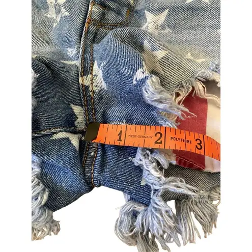 Mossimo Fringe Distressed Denim Shorts Stars Patriotic Beach Coastal School Vaca Blue Size 6