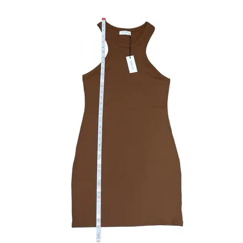 Babaton Aritzia Sculpt Ribbed Racerback Mini Dress in Brown, Size L