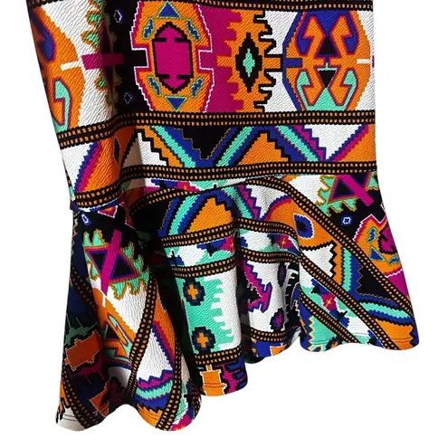 Y2K Peplum Going Out Geometric Patterned Cut Out Back Top Medium DEB Orange