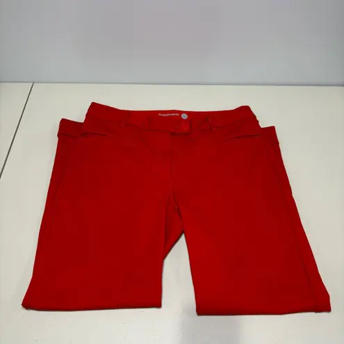 Betabrand Tomato Red Cuffed Stretch Straight Pants Large Slit Pockets Workwear