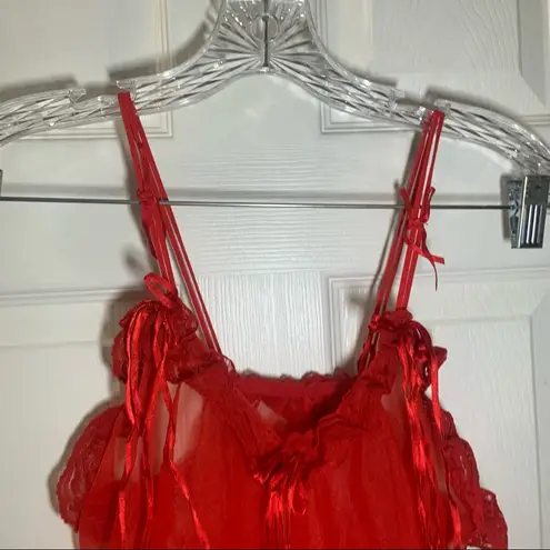 VTG Bra Lin Charms Red Mesh Sheer V Neck Chemise Teddy S