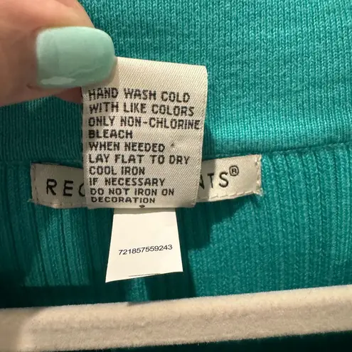 Requirements Aqua Mint Green Sweater Mettalic Beads 3/4 length sleeve Ribbed