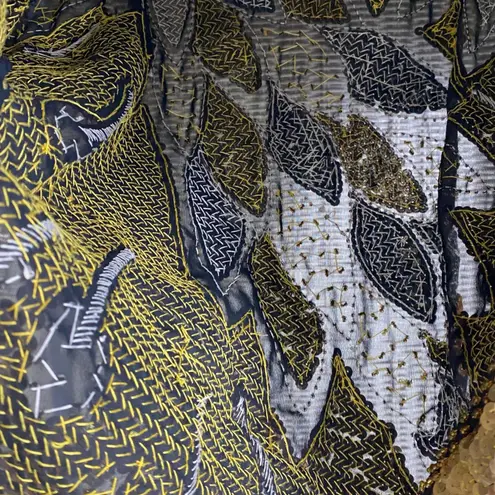 Vintage 80s Hand Beaded Silk Sequin Top S Black Gold Silver Holiday Party Glam