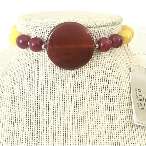 Barse yellow Jade and agate stretch bracelet