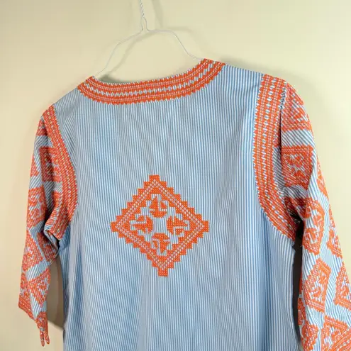 Gretchen Scott Designs Blue Striped Odessa Embroidered Tunic Dress With … Size L