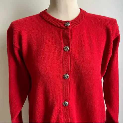 Laura Ashley Vintage Red Wool Knit Cardigan Silver Buttons Pockets Medium