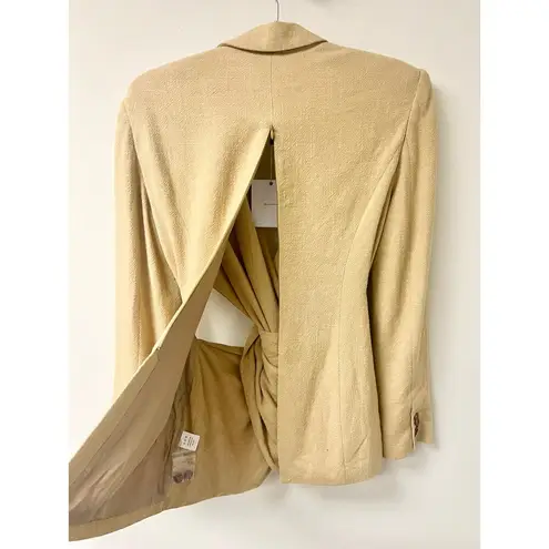 L'Academie NWT Emmy Twist Front Waist Cut-Out Padded Shoulder Blazer Tan Small