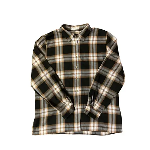 Foxcroft Blouse Women’s 16 Black Brown Cream Plaid Wrinkle Free Used Career