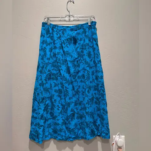 Sag Harbor Vintage Blue Green Floral Lightweight Boho Hippie Midi Skirt Sz 14