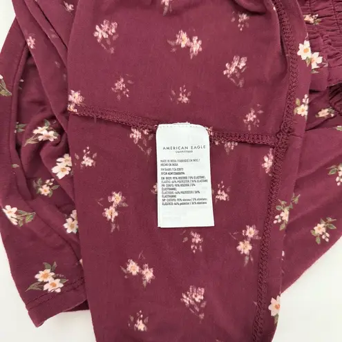 American Eagle  Top Burgundy Floral Smocked Long Sleeve Babydoll Fall Winter Sm