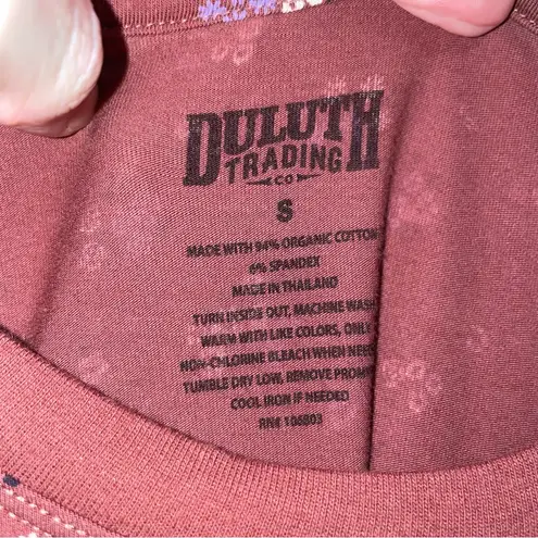 Duluth Trading Co Free Range Organic Cotton Floral Stretch Night Dress Lounge Brown