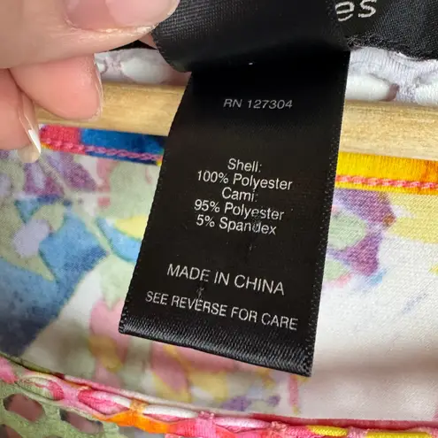 Ali Miles Mesh Tunic Top Size XL Multicolor Artsy Layered Colorful Abstract Boho Yellow