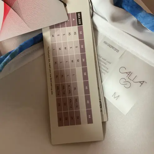 CALIA Women's Twisted Bandeau Bikini Top & Wide Banded HR Bottoms Set Size M NWT Blue Size M