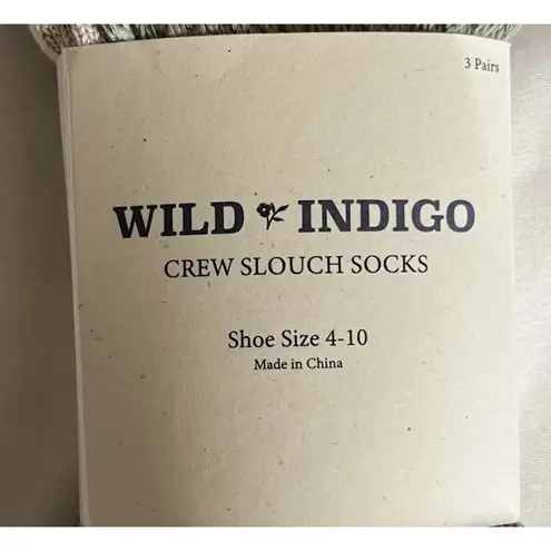 Wild Indigo Crew Slouch Socks 3 pairs White Beige Sage Shoe Size 4