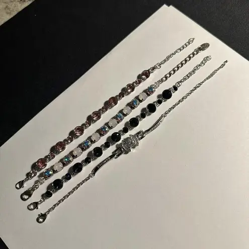 Women’s Lot Of 4 Rhinestone Tennis Bracelet Adjustable Extension Chains