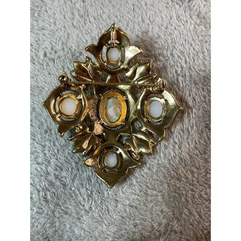 Vintage Sarah Coventry Gold Toned Faux Turquoise Pearls Brooch Pin Signed