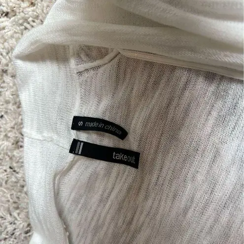 Take Out Short Sleeve Knit Cropped Open Cardigan Sweater Lightweight White Small