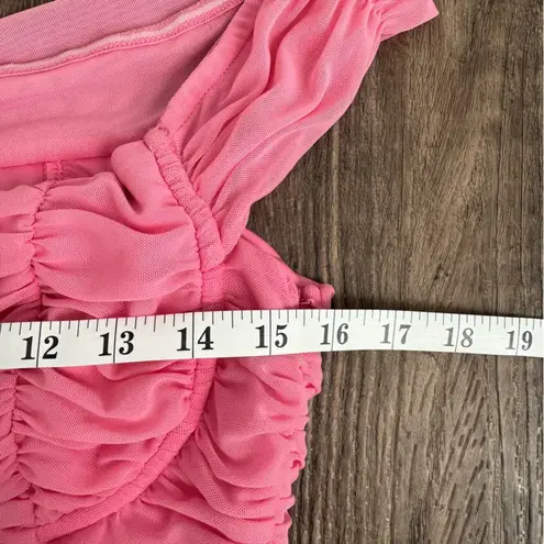 Majorelle Tabitha Ruched Mesh Midi Dress in Bubblegum Pink - Size Medium