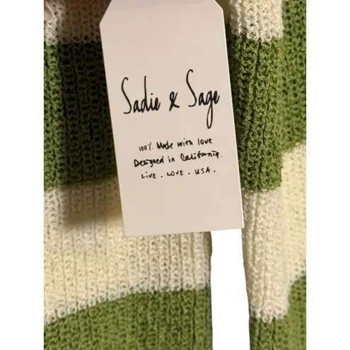 Sadie & Sage Green and Cream Striped Soft Knit Sweater Women's Size Small NWT