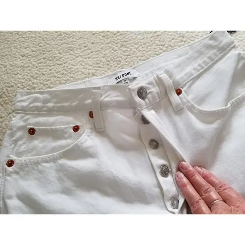 RE/DONE 70s Stove Pipe High Rise Jeans White Destroyed Straight Leg Womens Sz 26