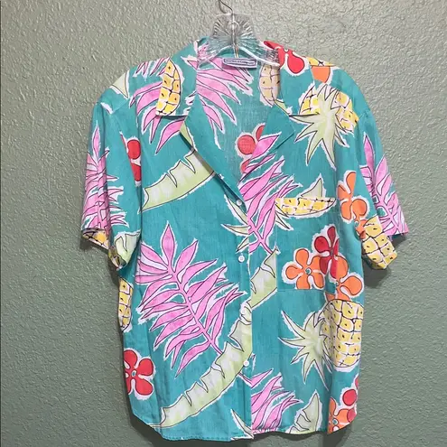 Vintage 80s Hawaiian Tropical Blouse Unisex Size M