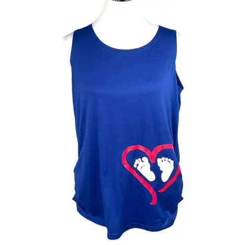 None Maternity Tank Top With Baby Feet and Heart Around Them Blue Size XLarge