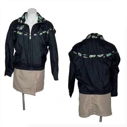 SERGIO TACCHINI Black Nylon Jacket Floral Paisley Size 8 Vintage Korea