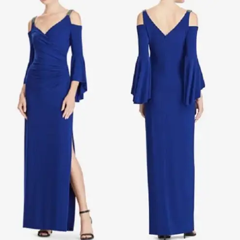 Ralph Lauren Lauren  Royal Blue Beaded Straps Tiffin Gown Dress Size 6