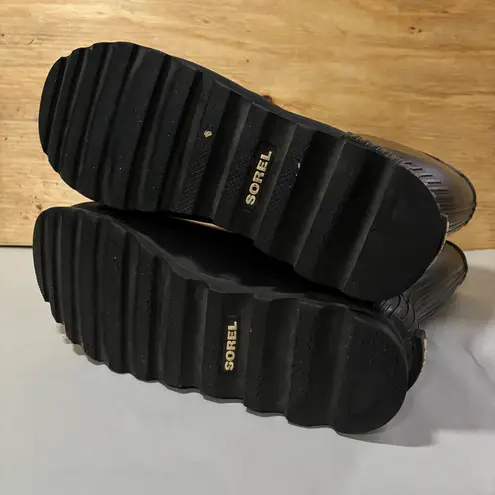 Sorel  Joan Rain Short Gloss Waterproof Winter Boots Black Rubber Women's 9.5