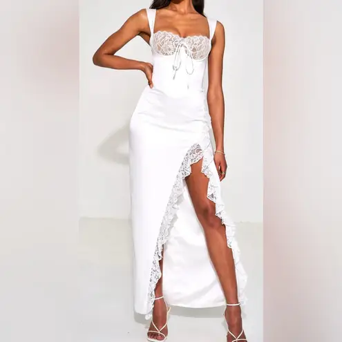 Miss Circle Freddie White Lace Satin Maxi Corset Dress size XXS US 0