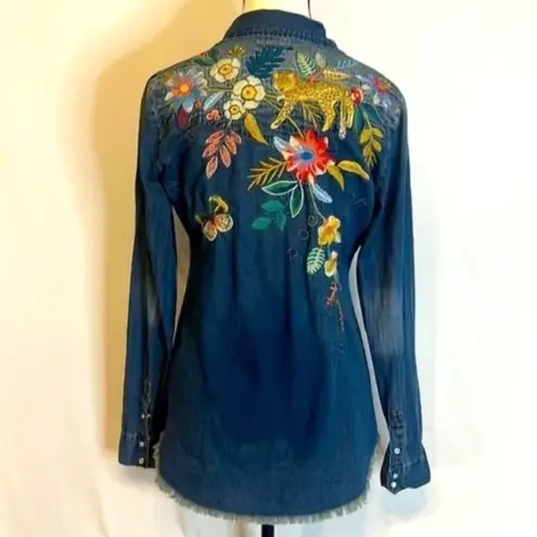 Johnny Was heavily embroidered Savannah frayed western top NWT (oversized) RARE