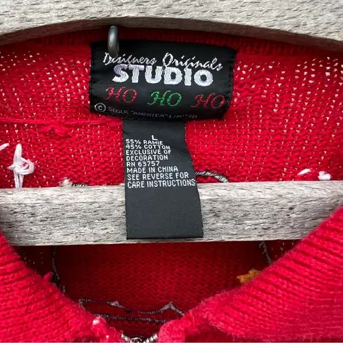 Vintage 90s Ugly Christmas sweater cardigan sledding teddy bears Americana bold Red Size L