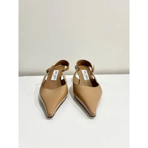 Jimmy Choo NWOB Amel 50 Patent Leather Sling Back Pumps Biscuit Women's Size 39