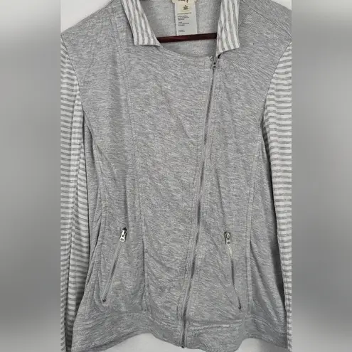 Tribal Jeans Gray and White Zip Up Jacket Stripes Pockets Size Women's Medium